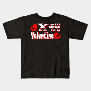 Will You Be My Valentine 2023 Red Smiling and Asking Heart Kids T-Shirt